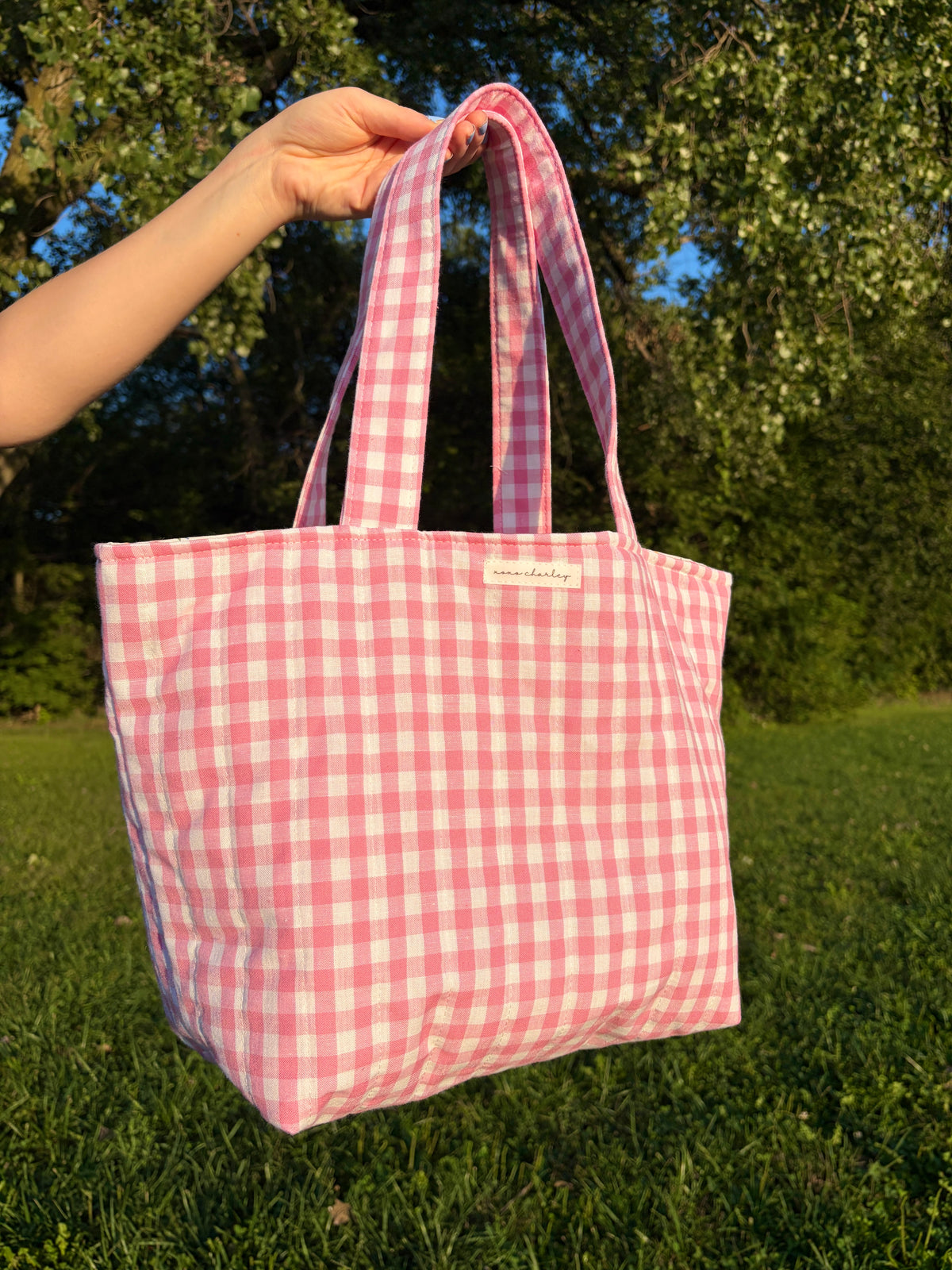 Pink Gingham Large Tote Bag