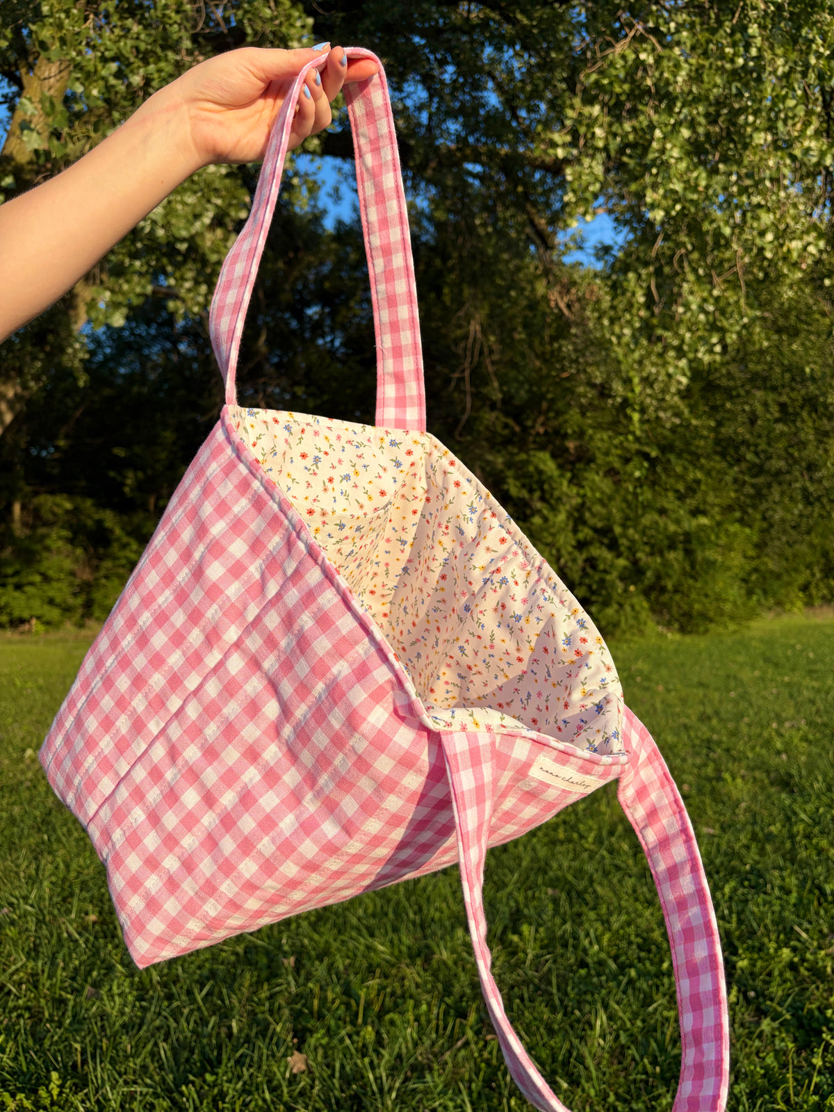 Pink Gingham Large Tote Bag