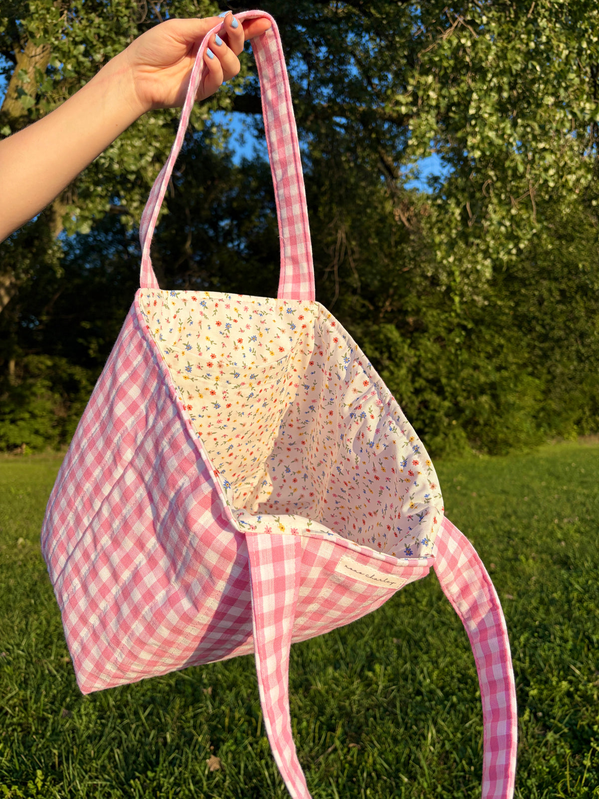 Pink Gingham Large Tote Bag