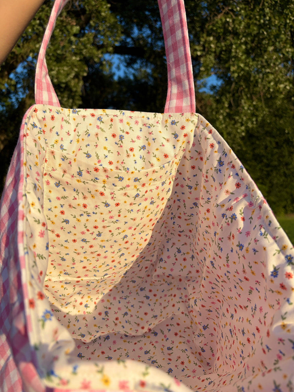 Pink Gingham Large Tote Bag