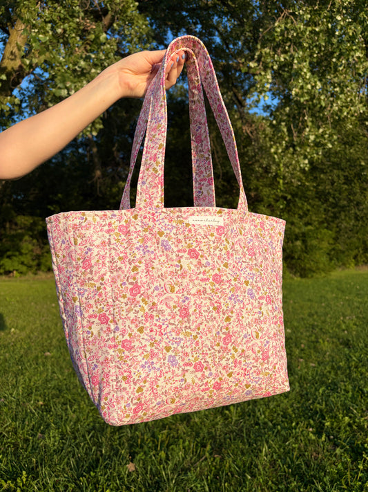 Ditsy Picnic Pink Large Tote Bag