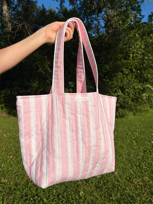 Pink & White Stripe Large Tote Bag