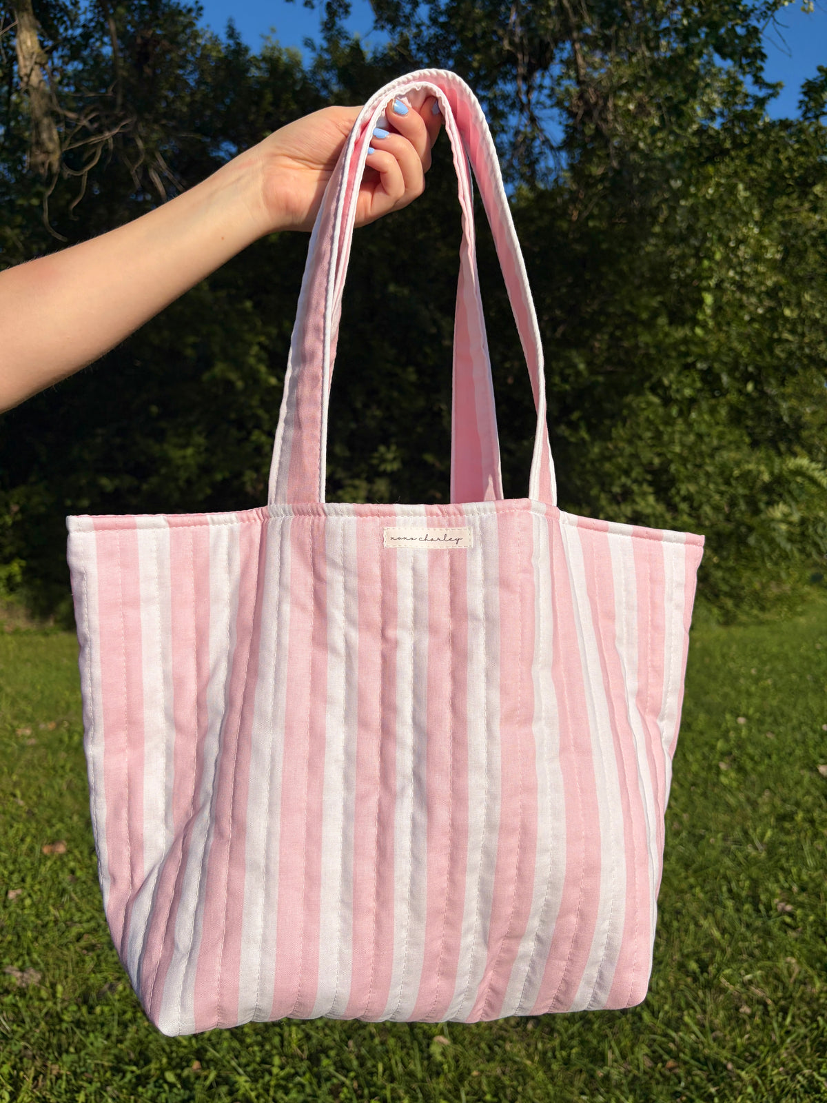 Pink & White Stripe Large Tote Bag