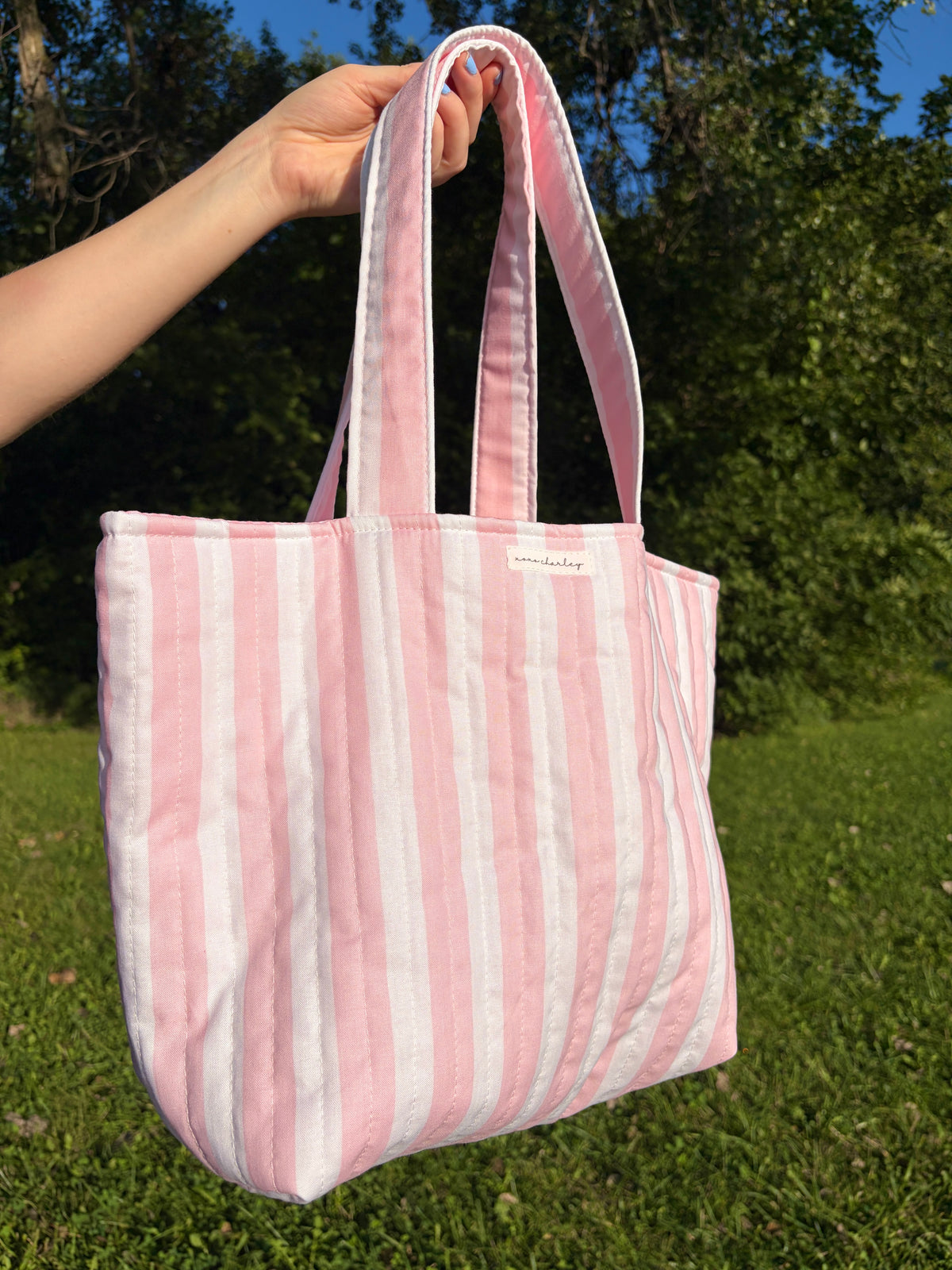 Pink & White Stripe Large Tote Bag