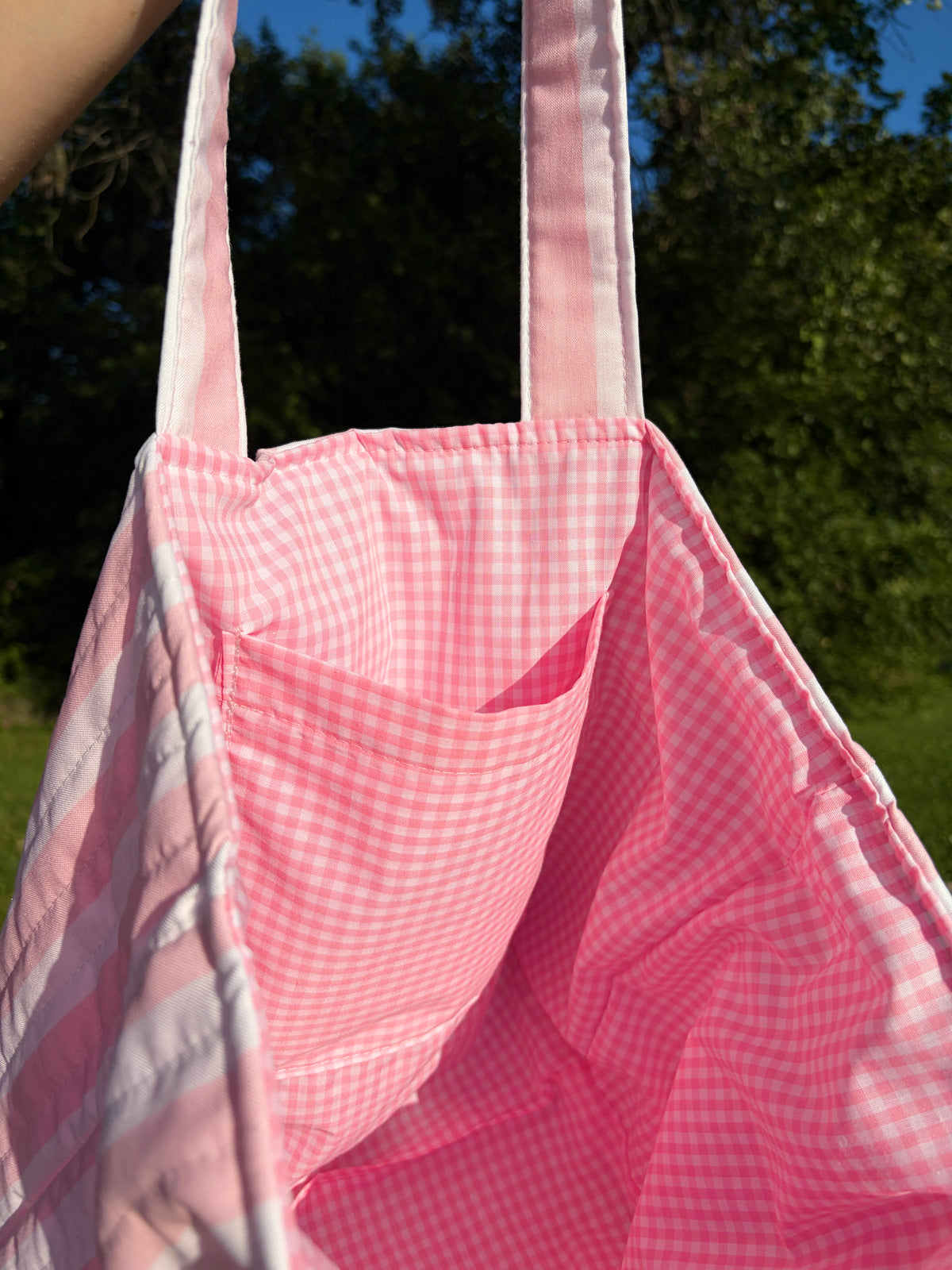 Pink & White Stripe Large Tote Bag