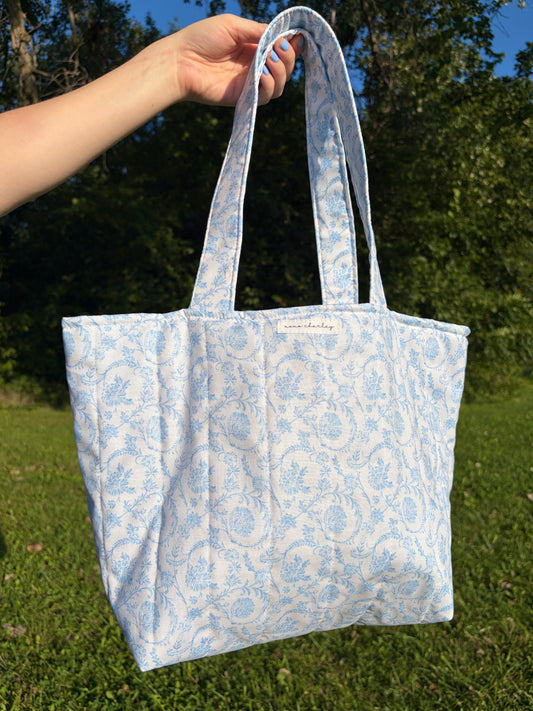 Vintage Blue Large Tote Bag