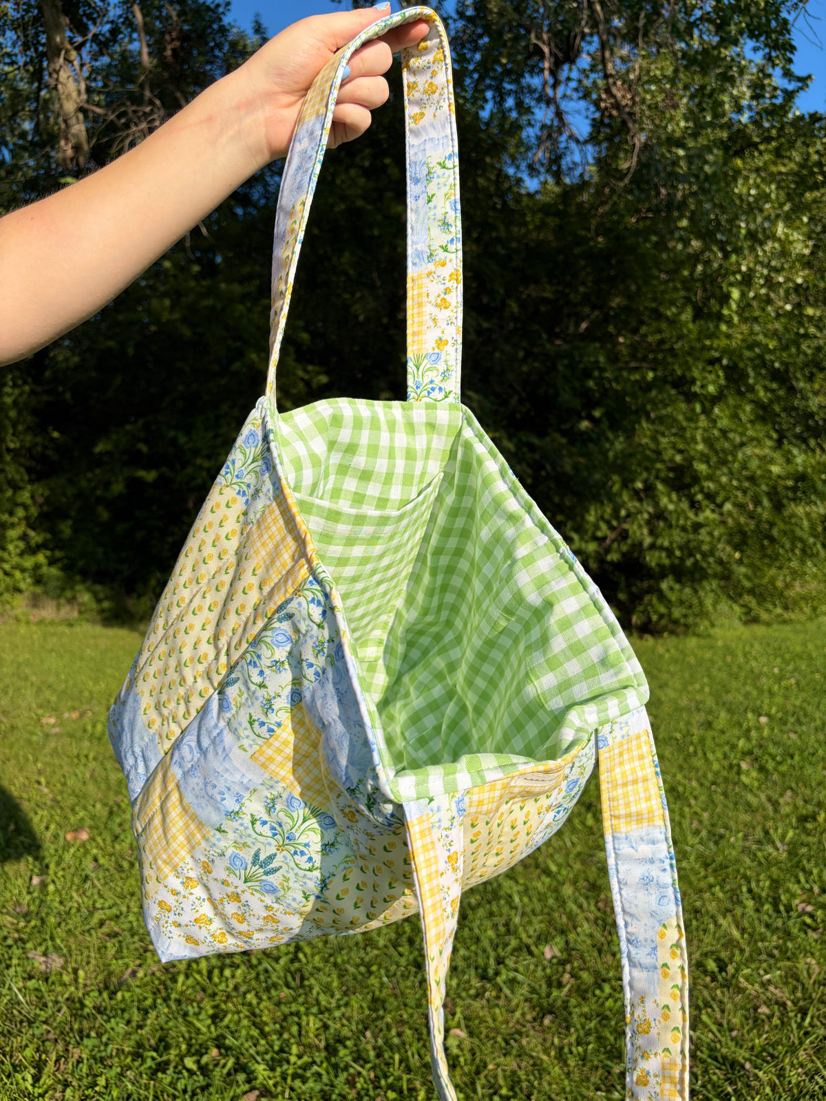 Green Patchwork Large Tote Bag