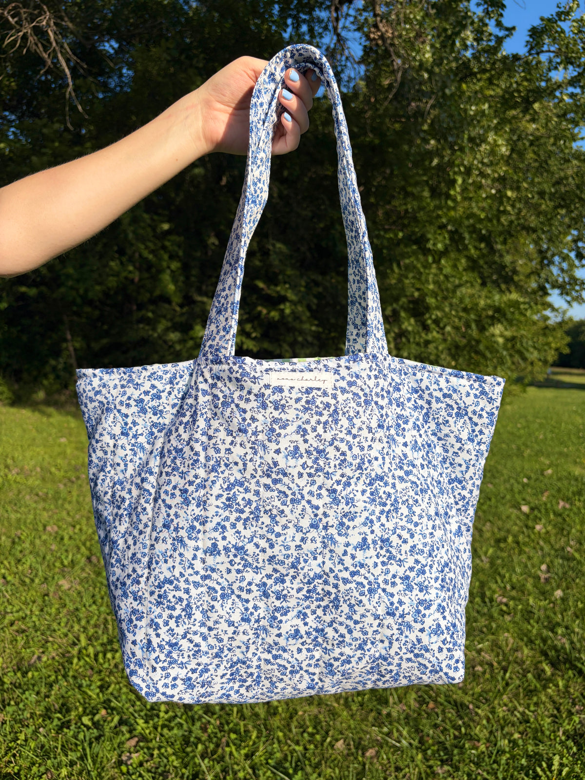 Royal Blue Floral Large Tote Bag