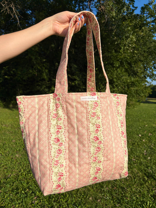 Pink & Yellow Floral Large Tote Bag