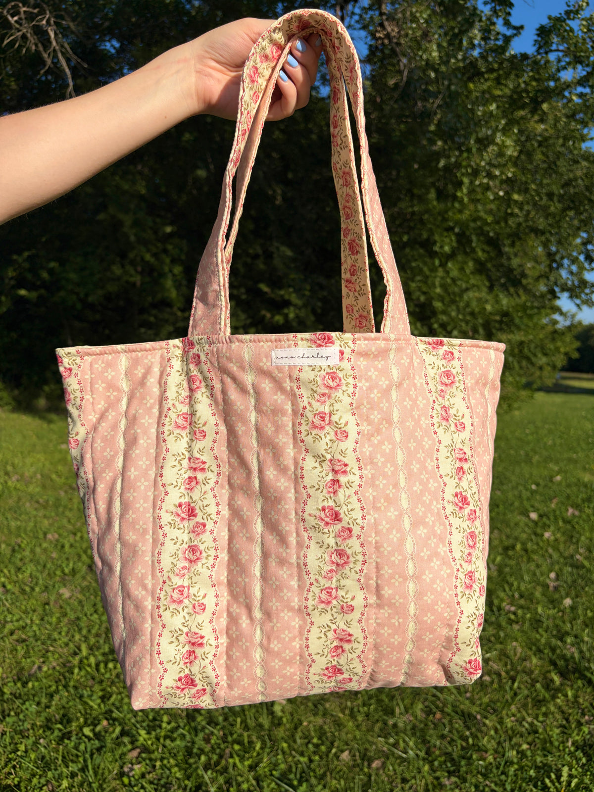 Pink & Yellow Floral Large Tote Bag