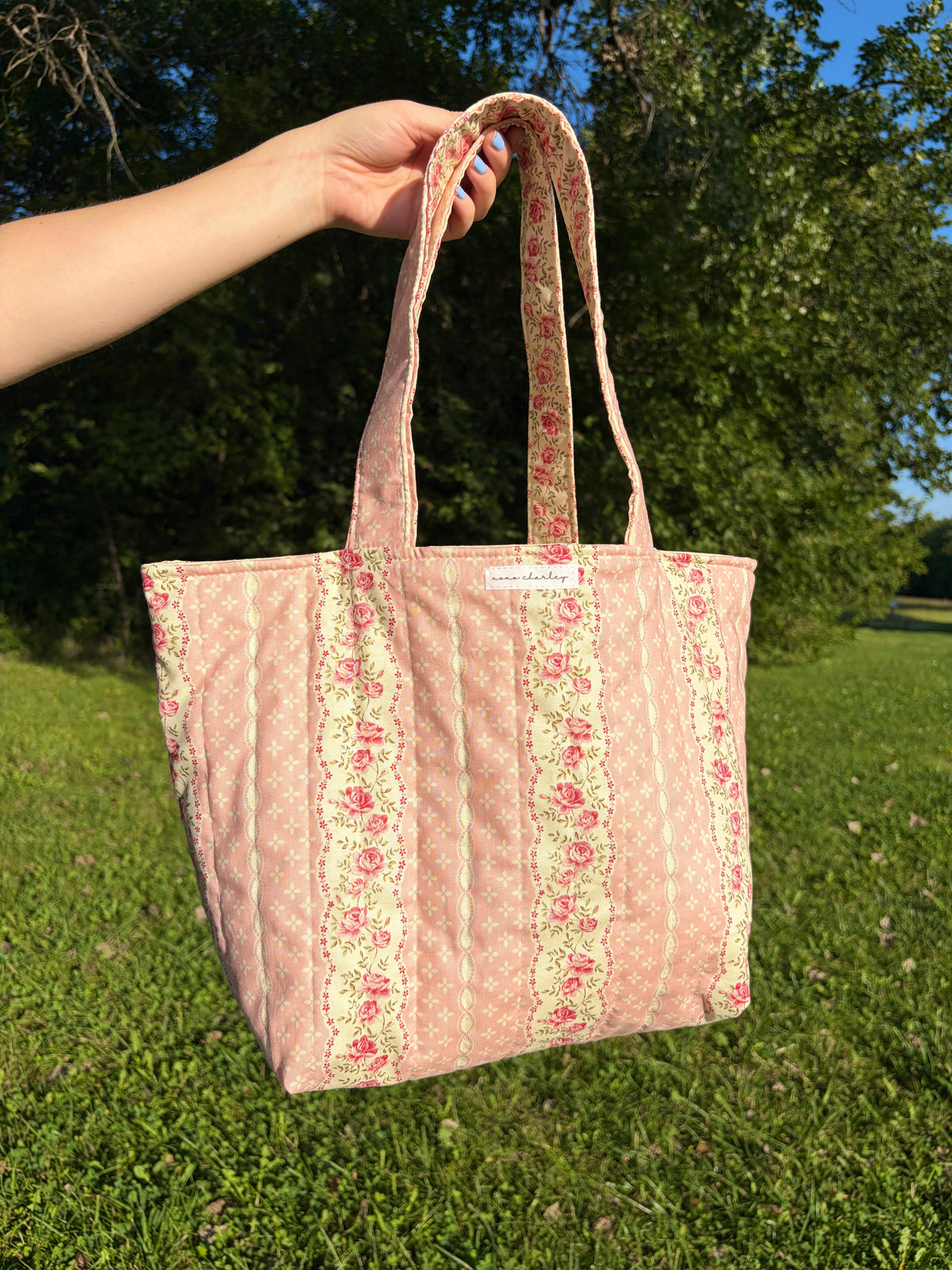 Pink & Yellow Floral Large Tote Bag
