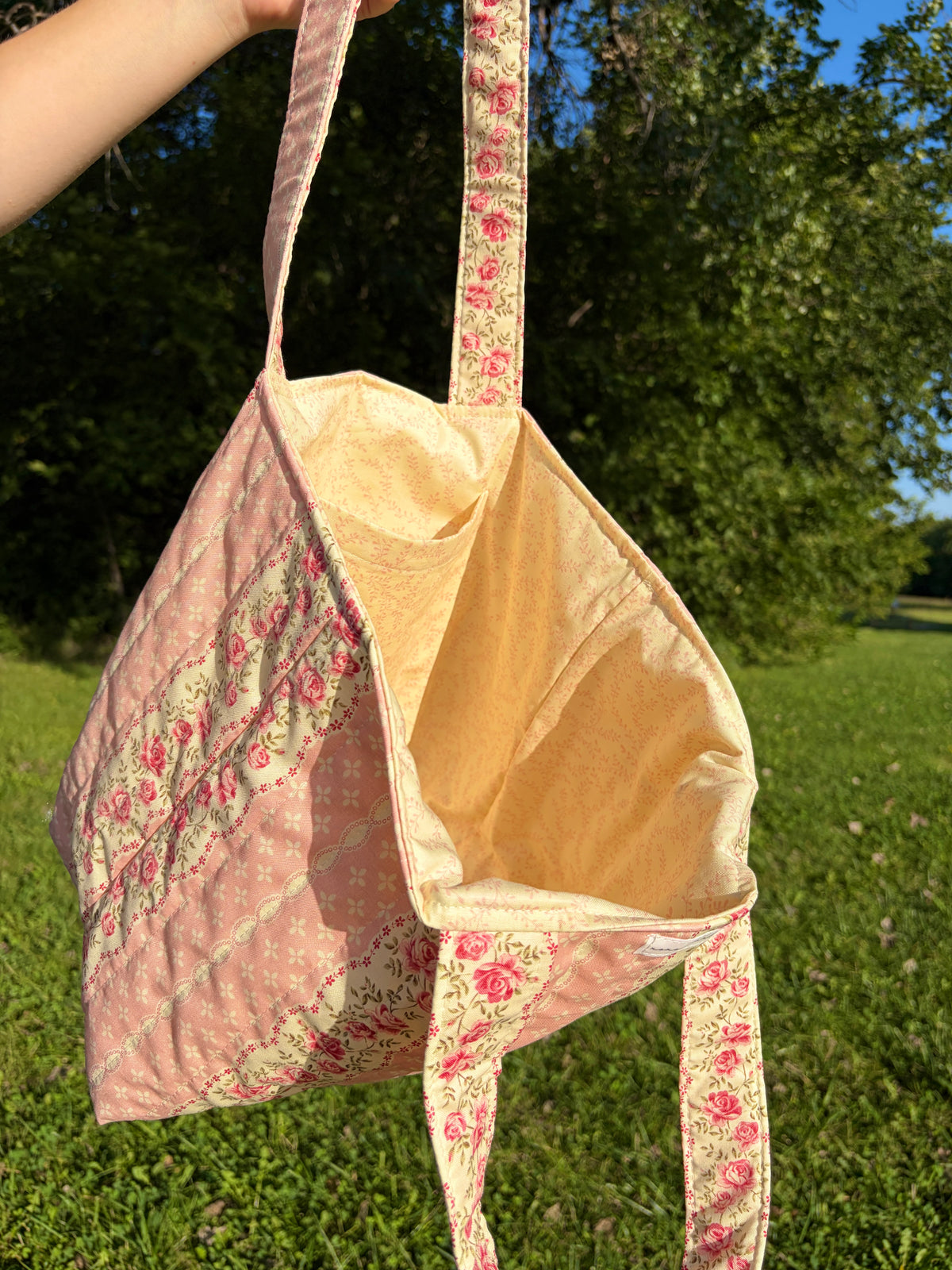 Pink & Yellow Floral Large Tote Bag
