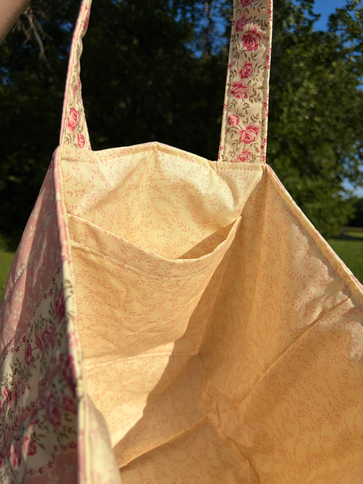 Pink & Yellow Floral Large Tote Bag