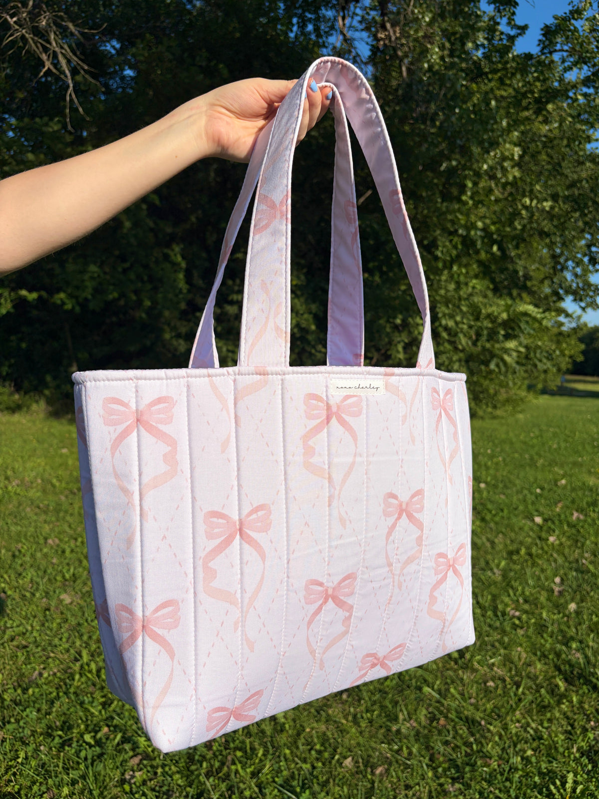 Large Pink Bow Signature Tote Bag