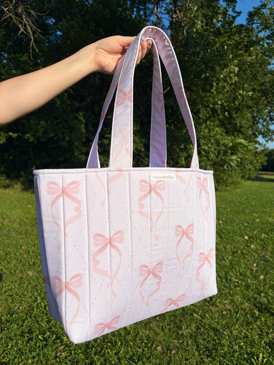 Large Pink Bow Signature Tote Bag