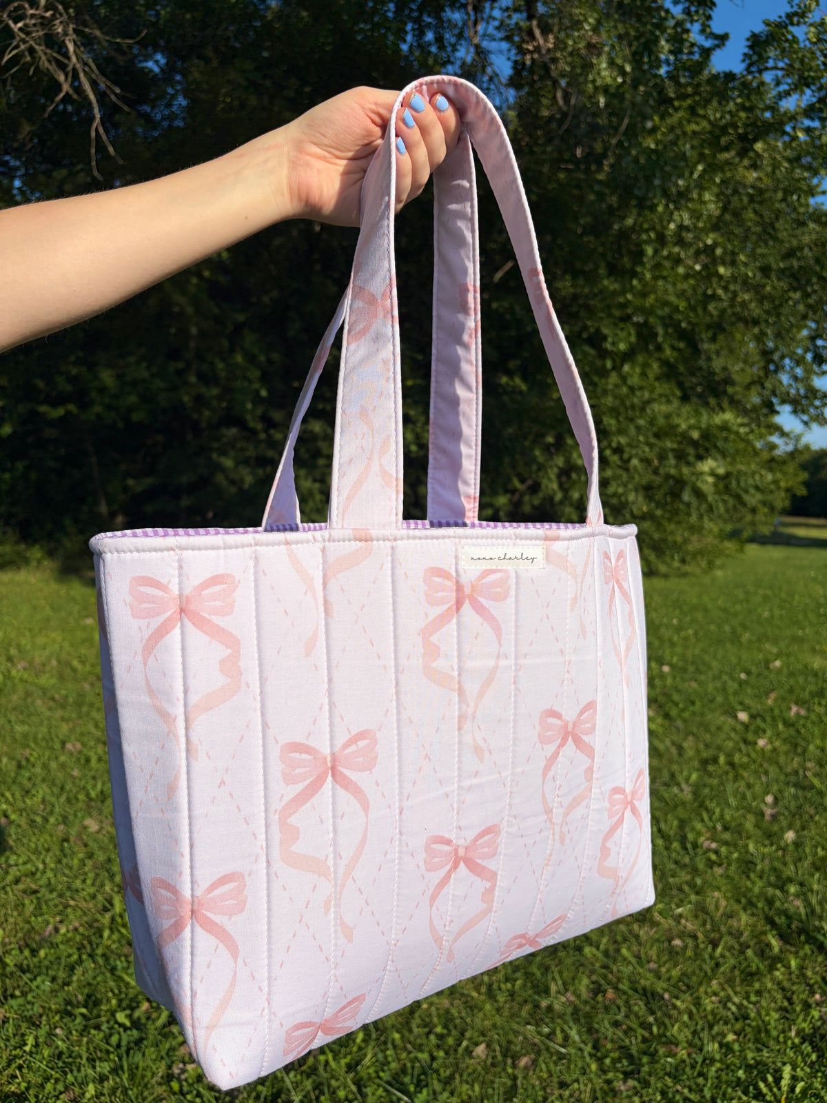 Large Pink Bow Signature Tote Bag