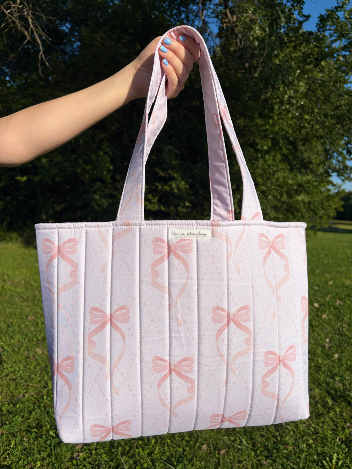Large Pink Bow Signature Tote Bag