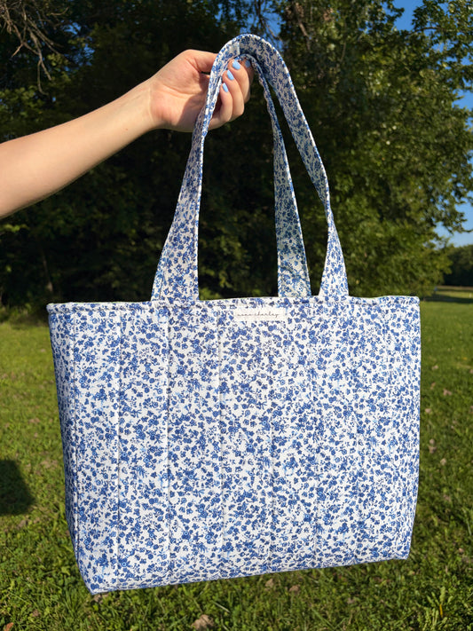 Royal Blue Floral Signature Tote Bag