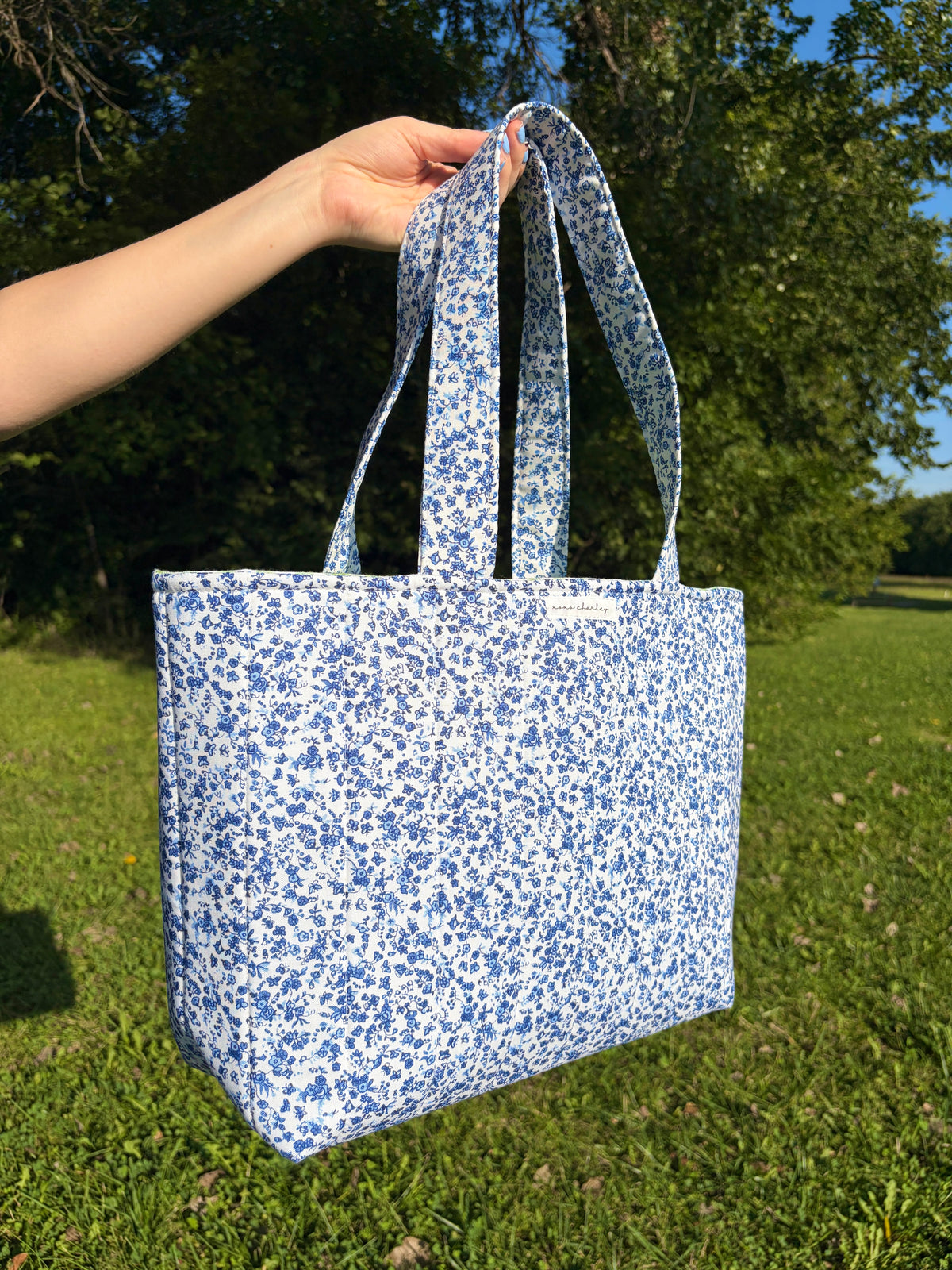 Royal Blue Floral Signature Tote Bag