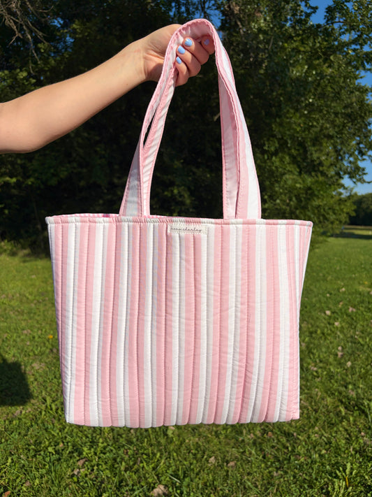 Pink & White Stripe Signature Tote Bag
