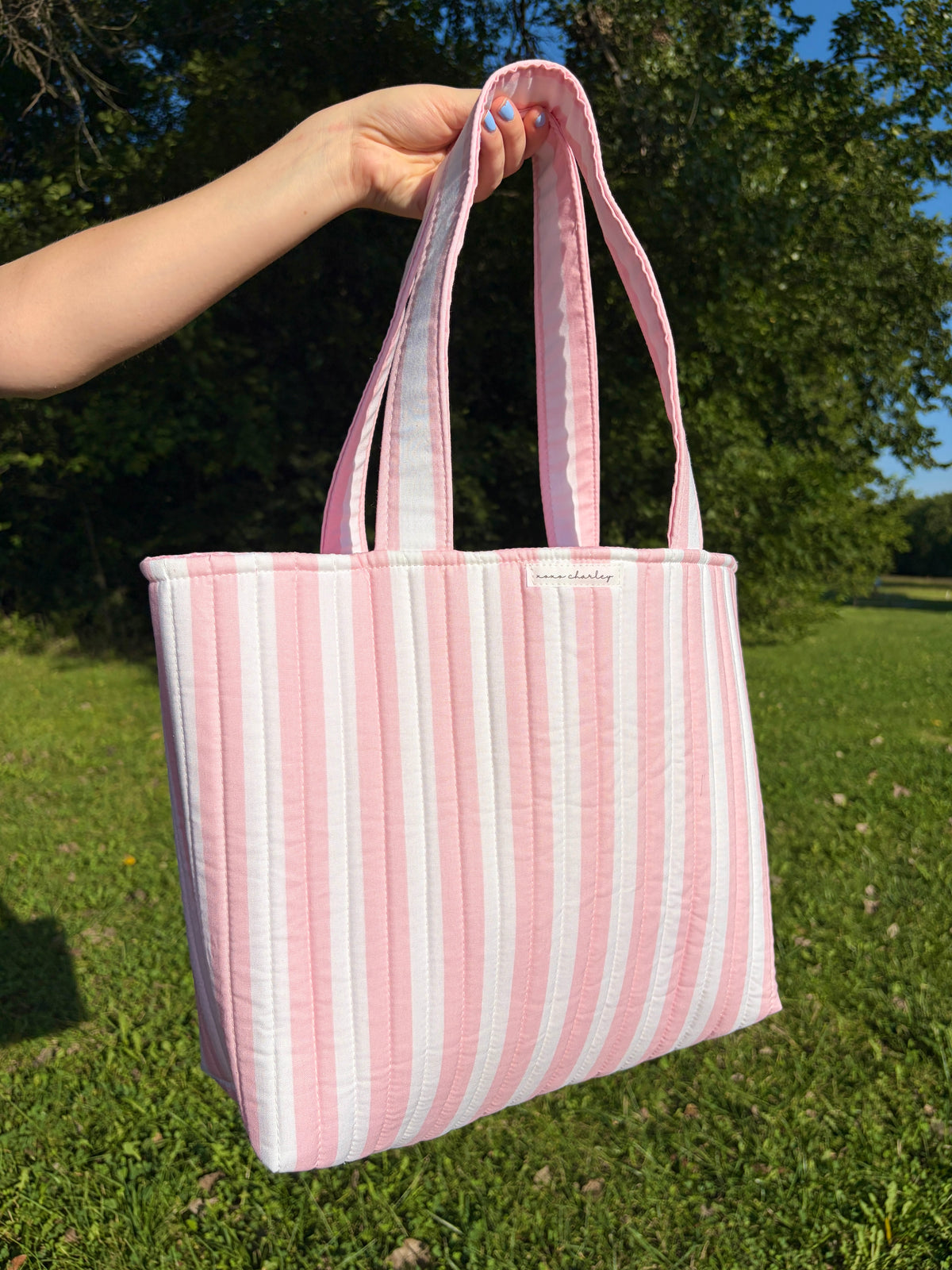 Pink & White Stripe Signature Tote Bag