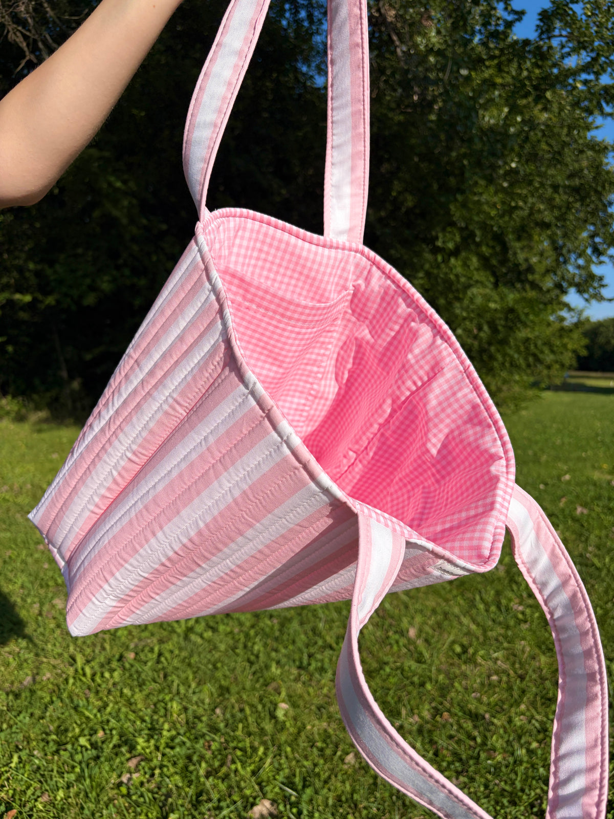 Pink & White Stripe Signature Tote Bag