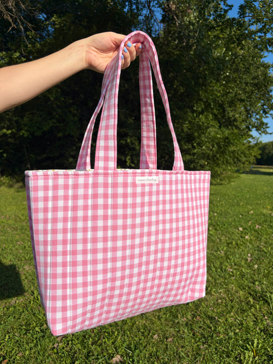 Pink Gingham Signature Tote Bag