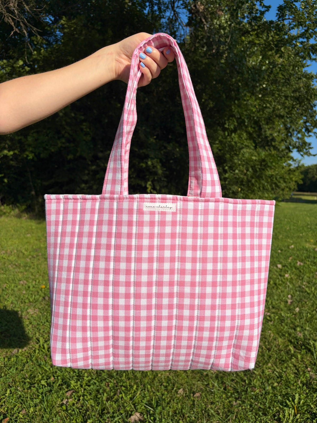 Pink Gingham Signature Tote Bag