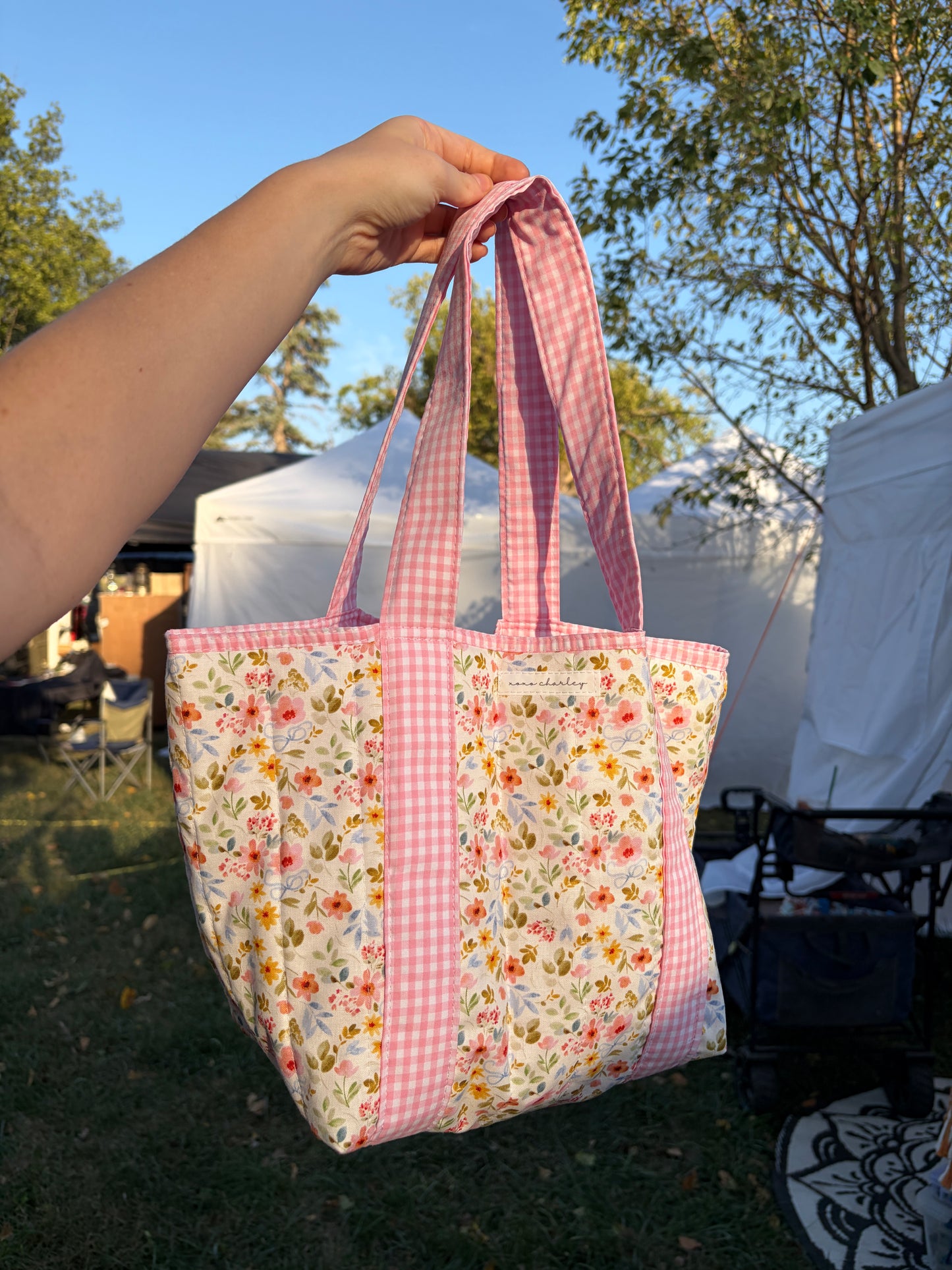 The Bright Floral Mini Tote Bag with Attached Straps