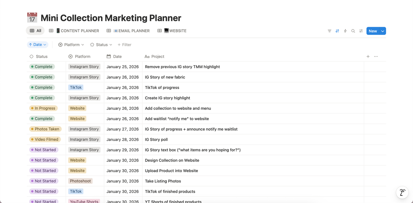 Notion Launch Planner Digital Template for Small Business