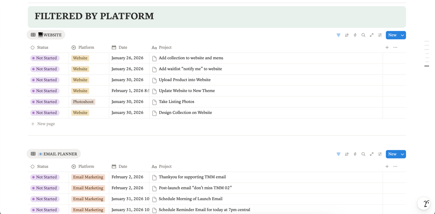 Notion Launch Planner Digital Template for Small Business