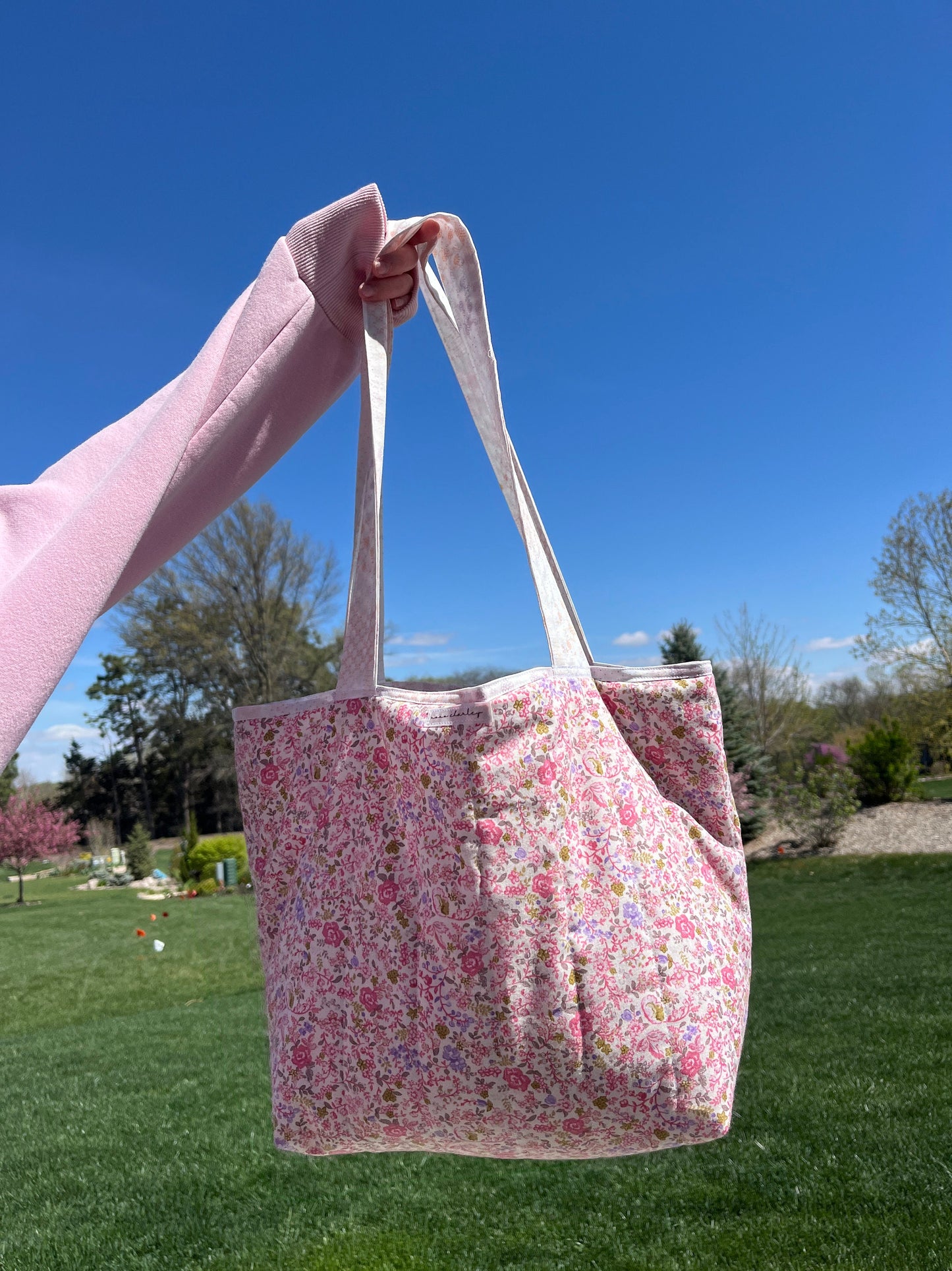 The Ditsy Picnic Pink Large Tote Bag