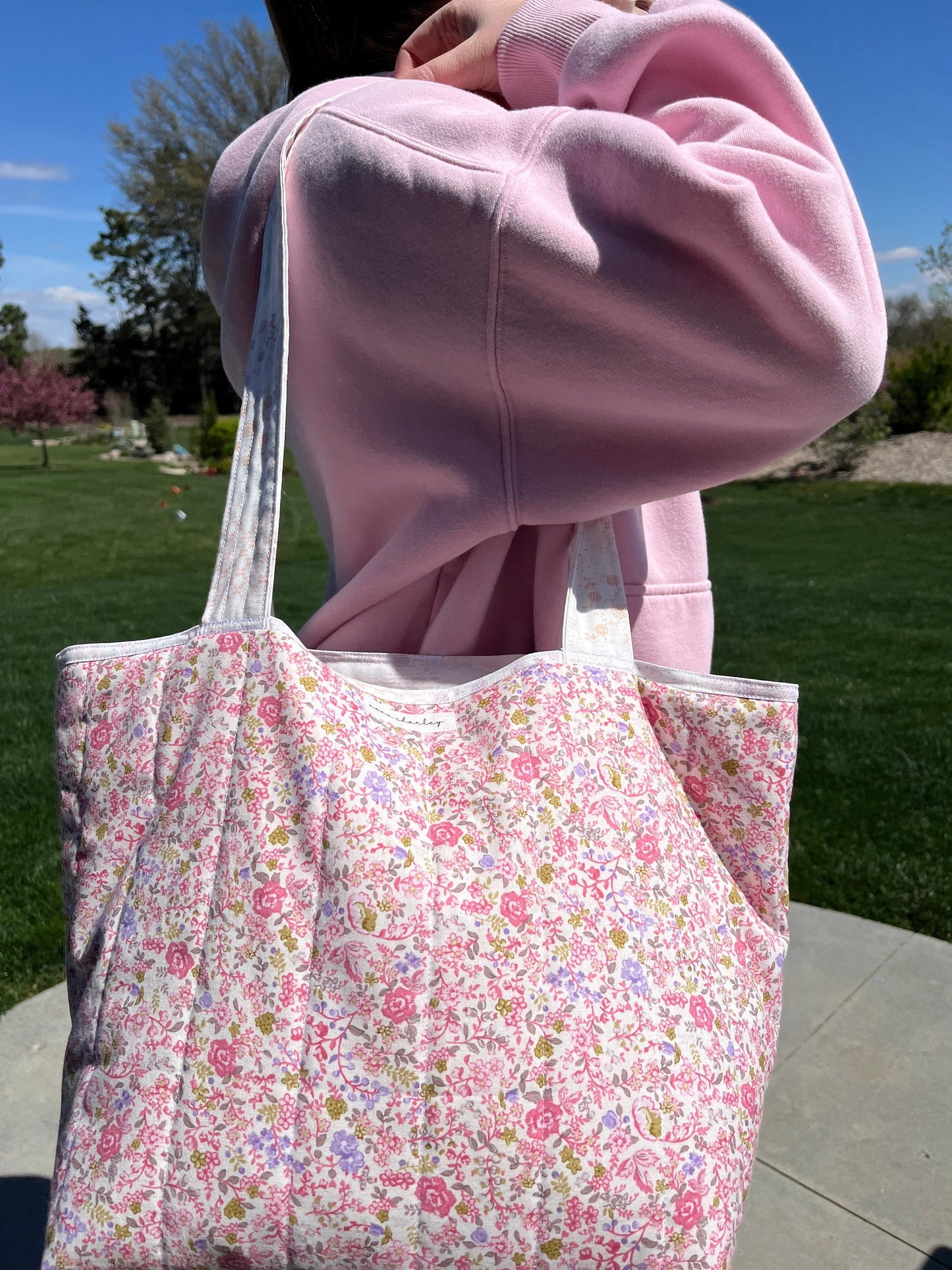 The Ditsy Picnic Pink Large Tote Bag