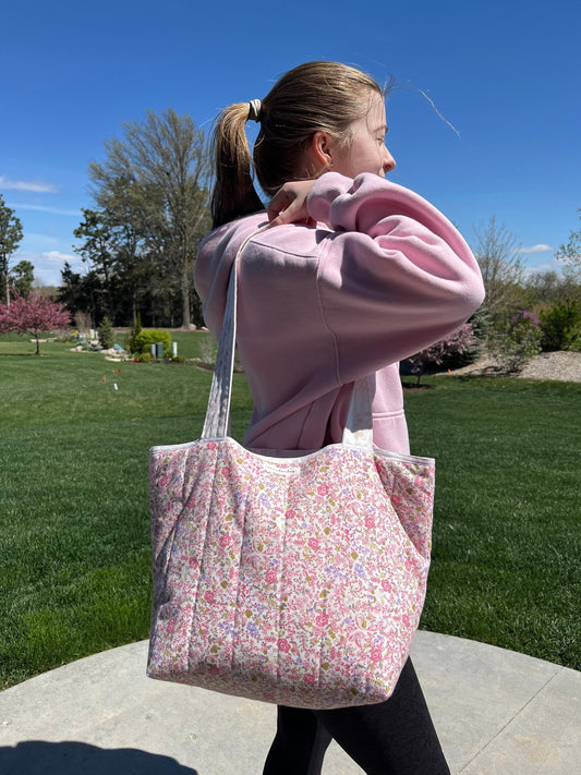 The Ditsy Picnic Pink Large Tote Bag