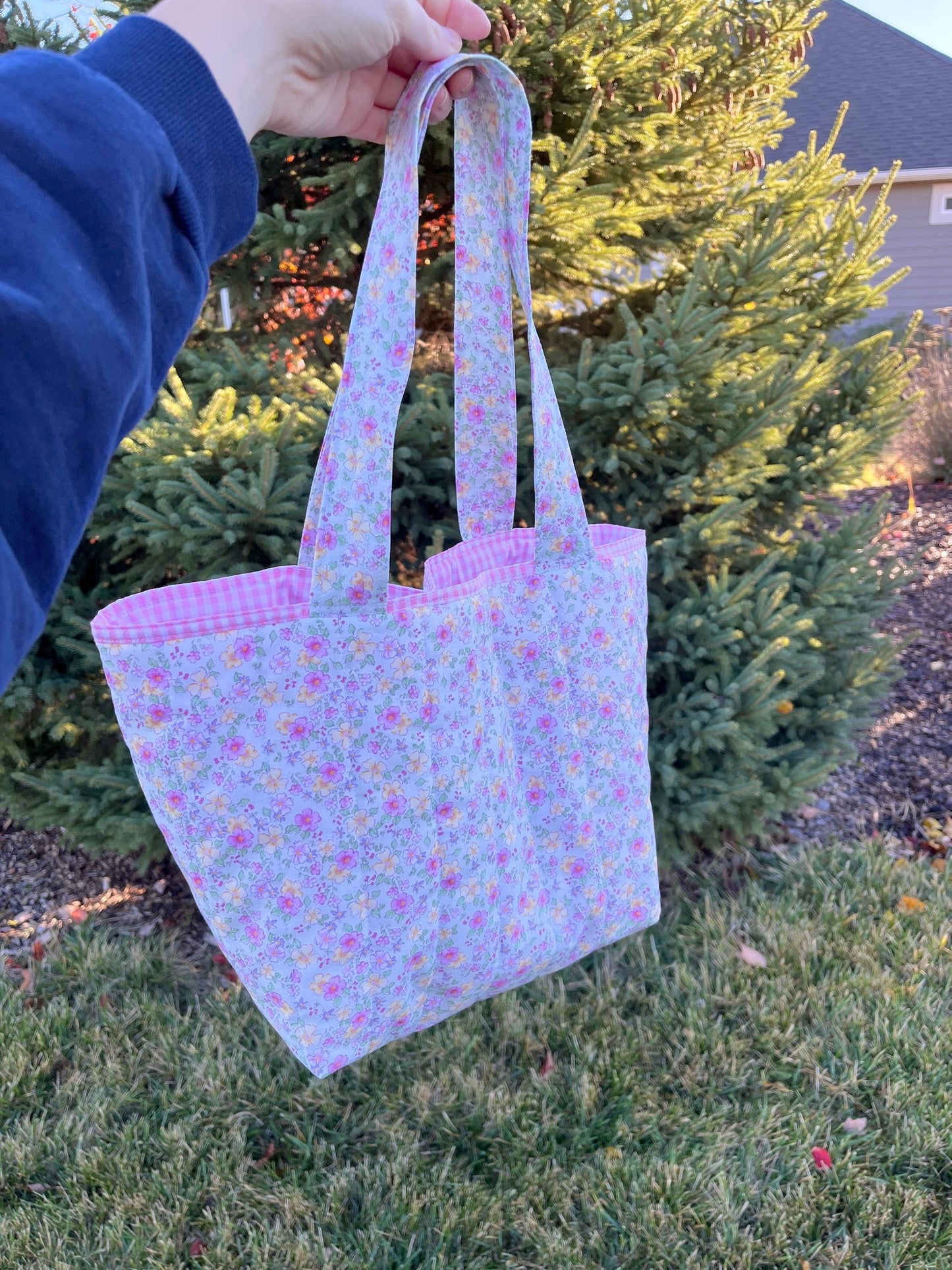 Peony Pink Floral Mini Tote Bag