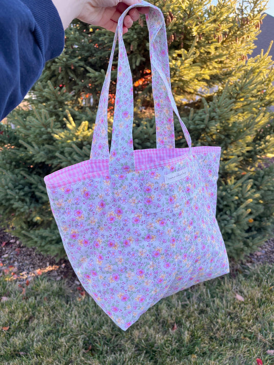 Peony Pink Floral Mini Tote Bag