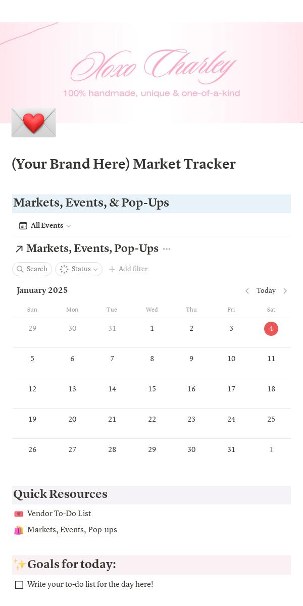 Notion Markets, Pop-Ups, & Events Tracker Digital Template