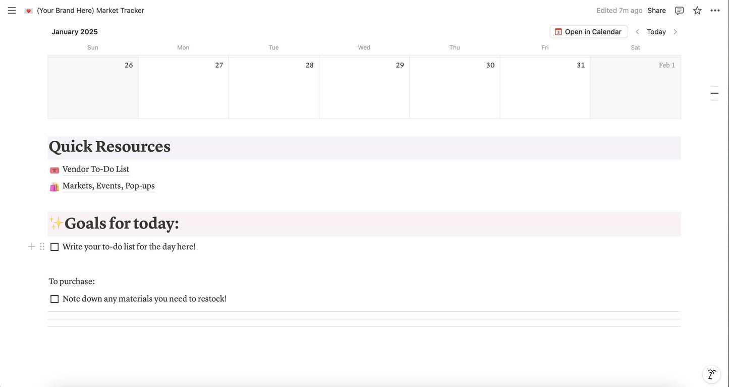 Notion Markets, Pop-Ups, & Events Tracker Digital Template