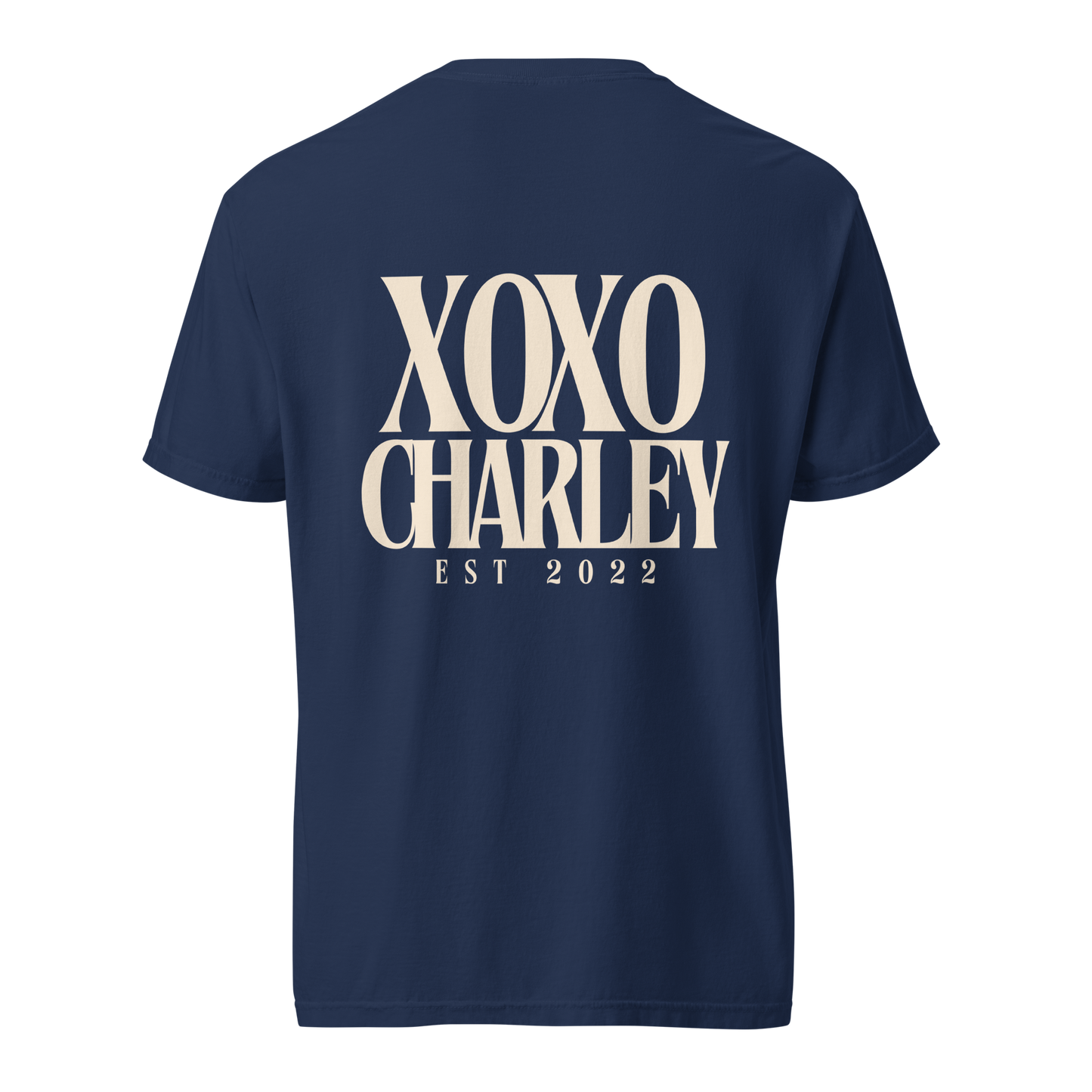 "Xoxo Charley est. 2022" on Navy Tee PREORDER