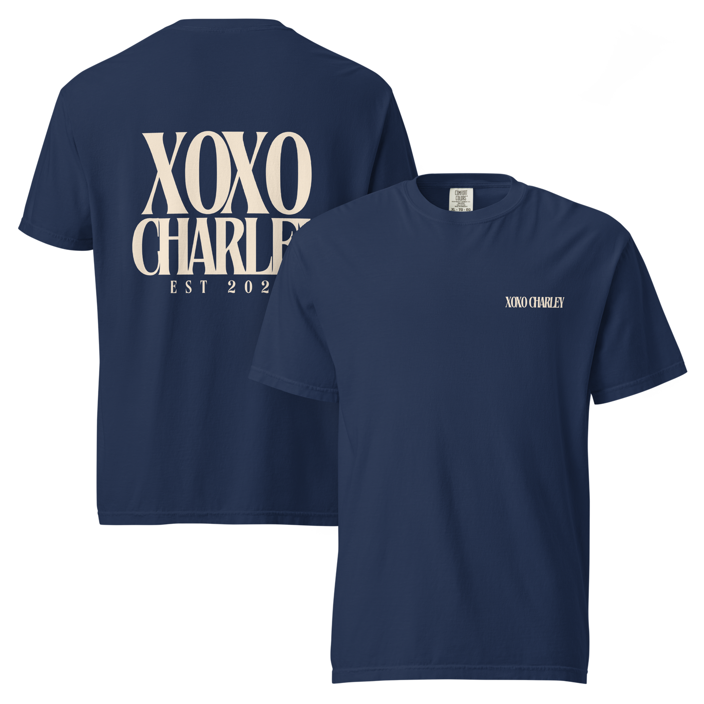 "Xoxo Charley est. 2022" on Navy Tee PREORDER